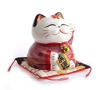 lachineuse - Chat Maneki Neko - Porte-Bonheur Japonais - Statuette Chat en Porcelaine - Objet Kawaii Déco - Chat Japonais Asie Décoration - Chance, Bonheur, Fortune