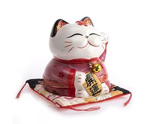 lachineuse - Chat Maneki Neko - Porte-Bonheur Japonais - Statuette Chat en Porcelaine - Objet Kawaii Déco - Chat Japonais Asie Décoration - Chance, Bonheur, Fortune