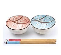 lachineuse - Coffret 2 Bols Japonais-Fleurs de Cerisier Sakura ⌀ 11cm | Bols à Riz, Soupe - 2 Paires de Baguettes - Bol Asiatique Japon - Cadeau Vaisselle Japonaise