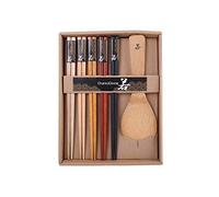 lachineuse - Coffret Baguettes Chinoises en Bois & Cuillère à Riz - 5 Couleurs de Bois - Chopsticks - Pour Rice Cooker, Cuiseur de Riz - Vaisselle Traditionnelle - Cadeau Cuisine Asiatique Japonaise