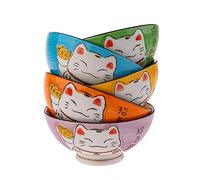 lachineuse - Coffret Bols Japonais Design Maneki Neko - 5 Bols à Riz Traditionnels - Chat Nippon Porte-Bonheur - Décoration Japonaise - Idée Cadeau Japon Asie