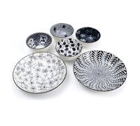 lachineuse - Coffret Repas Japonais - 2 Asiettes Creuses ⌀ 21 cm & 4 Bols à Riz ⌀ 11,5 cm - Style Asiatique Fleurs - Coloris Bleu & Blanc - Vaisselle Japonaise Traditionnelle Zen - Idée Cadeau Japon