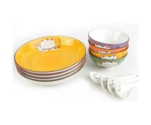 lachineuse Coffret Service Repas - Maneki Neko - Design Japonais - 4 Personnes - Porcelaine - Idée Cadeau Asie