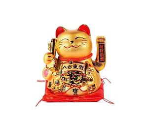 lachineuse - Grand Maneki Neko Doré avec Bras Mobile -Porte-Bonheur-20 cm | Objet Kawaii Déco Or Gold - Idée Cadeau Japon Asie - Chance, Fortune et richesse - Chat japonais Porte bonheur