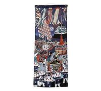 lachineuse - Grand Panneau Mural Japonais - Maneki Neko - 80 x 32cm | Décoration Japonaise à Suspendre - Tableau Japonais Traditionnel Estampe - Coloris Bleu - Idée Cadeau Japon Asie