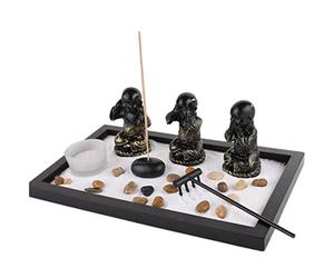 lachineuse - Jardin Zen Japonais 3 Bonzes - Porte-Encens Japonais - Mini Décoration Zen - Jardin Miniature avec Sable - pour Intérieur Maison Bureau - Idée Cadeau Japon - Déco Asie
