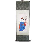 lachineuse - Kakemono Ambiance du Japon - Tapisserie Murale - Décoration Japonaise à Suspendre - 100 x 30 cm - Femme Japonaise - Tableau Japonais Estampe - Coloris Gris - Idée Cadeau Japon Asie
