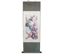 lachineuse - Kakemono Fleurs de Prunier - Tapisserie Murale - Décoration Japonaise à Suspendre - 120 x 38 cm - Symbole d'Espoir - Tableau Japonais Estampe - Coloris Gris - Idée Cadeau Japon Asie