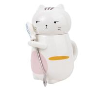 lachineuse - Mug Chat Kawaii - Chat Heureux - Plaisir du quotidien - 400ml - Hauteur 16 cm - Avec Couvercle & Cuillère - Porcelaine - Multicolore - Idée Cadeau Déco Japon