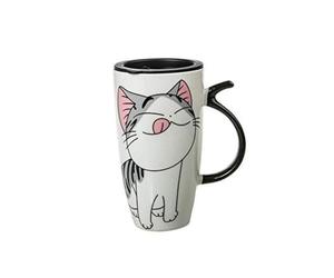 lachineuse - Mug Chat Kawaii Lucky 600ml - Tasse XXL Blanc en Porcelaine | Mug Japonais à Thé & Café - Avec Couvercle Isotherme - Lucky Cat - Tasse Idée Cadeau Japon Asie