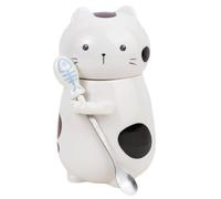 lachineuse - Mug Chat Kawaii - Malicious Cat - Plaisir du quotidien - 400ml - Hauteur 16 cm - Avec Couvercle & Cuillère - Porcelaine - Multicolore - Idée Cadeau Déco Japon