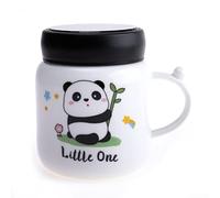 lachineuse - Mug Panda Mignon 420 ml - Tasse avec Couvercle Vissable - Pot Style Japonais Asiatique - En Porcelaine - Tasse à Thé, Café, Boissons Chaudes - Vaisselle Japonaise Zen - Coloris Blanc