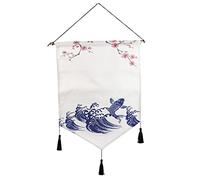 lachineuse - Panneau Mural Japonais Carpe Koï - Décoration Japonaise Zen à Suspendre - 56 x 44 cm - Tableau Japonais Traditionnel Mur Panneau - Coloris Blanc & Bleu - Idée Cadeau Japon Asie