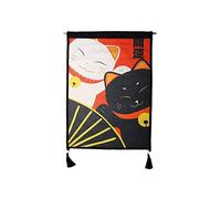 lachineuse - Panneau Mural Japonais Duo Maneki Neko - Déco - 65 x 45 cm | Chat Japonais Kawai - Lucky Cat - Tableau Mur - Coloris Noir & Rouge - Idée Cadeau Japon Asie