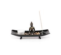 lachineuse - Porte-Encens avec Bougeoir Bouddha - Décoration Zen Intérieur Buddha - 26 x 10 cm - Déco Zen pour Bureau - Objet Décoration Asiatique Jardin Japonais - Idée Cadeau - Chandelier Méditation