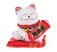 lachineuse - Statuette Chat Japonais Kawaii - Porte Bonheur -11,5x10x8cm | Tirelire Maneki Neko - Objet Déco en Porcelaine - Idée Cadeau Japon Asie - Coloris Blanc - Tradition du Japon