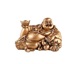lachineuse - Statuette Grand Bouddha Rieur Allongé - Résine Doré 25X14X17cm | Traditions Bouddhistes - Lingot Yuan Bao, Gourde Wu Lou -Porte-Bonheur, Chance, Fortune - Idée Déco & Cadeau Chine, Asie