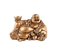 lachineuse - Statuette Grand Bouddha Rieur Allongé - Traditions Bouddhistes - Lingot Yuan Bao, Gourde Wu Lou -Porte-Bonheur, Chance, Fortune - Statue Résine Doré 14 cm - Idée Déco & Cadeau Chine, Asie