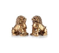 lachineuse - Statuettes 2 Lion Gardiens Impériaux Dorés -10,5x10x6cm