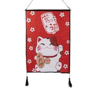 lachineuse - Tapisserie Murale Maneki Neko - Panneau Mural - Décoration Japonaise à Suspendre - 47 x 66 cm - Tableau Mur - Coloris Rouge - Idée Cadeau Japon Asie