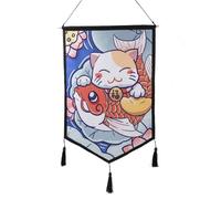 lachineuse - Tapisserie Murale Spécial Fortune - Chat et Carpe - Panneau Mural - Décoration Japonaise à Suspendre - 47 x 66 cm - Tableau Mur - Multicolore - Idée Cadeau Japon Asie