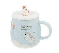lachineuse - Tasse Licorne Unicorn - Porcelaine - Avec Couvercle & Cuillère Licorne 3D - 500 ml - Petit Déj & Pause Détente - Café, Thé, Chocolat Chaud - Idée Cadeau Asie, Chine, Japon - Bleue