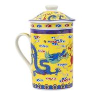 lachineuse - Tisanière à Thé Infusion - Motif Dragon Jaune Impérial d'Asie - Tasse en Porcelaine - Hauteur 14,5 cm - Petit Déjeuner, Instant Détente - Idée Cadeau Chine Asie