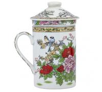 lachineuse - Tisanière Tasse à Thé Infusion Asiatique - Motifs Reine des Fleurs - Symbole Chance et Richesse - Porcelaine - Multicolore - Hauteur 14,5 cm - Idée Cadeau Déco Asie
