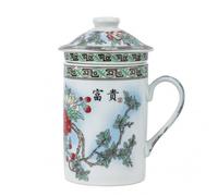 lachineuse - Tisanière Tasse à Thé Infusion - Motifs Pivoines Rouges - Symbole Réussite et Richesse - Porcelaine - Multicolore - Hauteur 14,5 cm - Idée Cadeau Déco Asie
