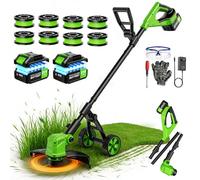 Lacoco Débroussailleuse à Batterie sans Fil Coupe-Bordures Électrique | 8 Bobines de Fil, 2×3.0Ah Batteries, Largeur de Coupe 14", Avec Roues, Pour Pelouse Jardin