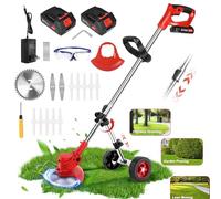 Lacoco Débroussailleuse Électrique sans Fil 21V Debroussailleuse à Batterie 2 * 2.0Ah avec Roues Coupe Bordure avec Manche Telescopique 3 Type de Lames Coupe-Herbe pour Jardin Court Gazon