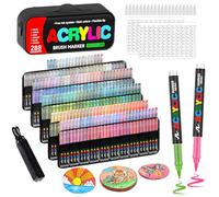 Laconile 288 Marqueurs Acryliques à Pointe Pinceau - Trousse Portable, Nuancier de Couleurs & 20 Pointes de Rechange, Stylo Acrylique Liquide Direct - Idéal pour Céramique, Coloriage(288markers+1bag)