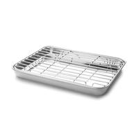 Lacor - 15562 - Plateau avec Grille Essential, Plateau en Acier Inoxydable, Haute conductivité thermique, Grille amovible, Convient pour four, Congélateur et Réfrigérateur, 21.5 x 15 x 2 cm