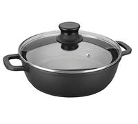 Lacor – Faitout bas induction en fonte d'aluminium forte Ø 24 cm, couvercle verre, noir