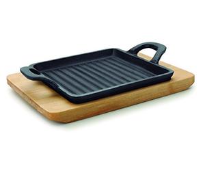 Lacor 25875 - Mini plaque de grille carrée Magma, base en bois Mesures | Ustensile professionnel durable; conçu pour un rendement optimal y nettoyage rapide et facile au lave-vaisselle