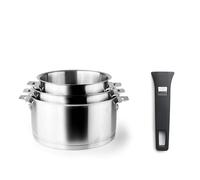 LACOR - 56610 - Set de 3 Casseroles Combi, Plus Poignée, Empilables, Convient pour Induction, Lave-Vaisselle et Four, Acier Inoxydable 18-10, 16 cm, 18 cm et 20 cm