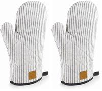 Lacor - 60038 - Gant Four Collection Milan, Gant résistant à la Chaleur, Sangle à accrocher, 30 cm, Blanc et Bleu à Rayures (Lot de 2)