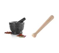 Lacor 60516 Mortier Avec Pilon en Granite 16 cm x 12 cm & Fackelmann 49512 Pilon en Bois Pour Cocktails et Mojitos 22,3 x 3,1 cm