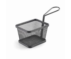 LACOR - 61152 - Panier de service de collations noir, Panier carré, Panier de frites de pommes de terre, Panier en acier inoxydable, Non valide pour la friture, 12x10x9 cm, Fini noir mat