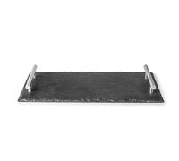 Lacor - 61231 - Plateau en Ardoise, Bande Ardoise Noire, Ardoise 100% Naturelle, Poignées en Acier Inoxydable, Fonctionnel et Polyvalent, Facile à Nettoyer, Dimensions: 45.5x30 cm