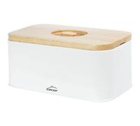 LACOR - 62868 - Nordic Style Carbon Steel Panera, Couvercle en bois de caoutchouc, Vintage Design 2 en 1: le couvercle sert de planche à découper, mesure 30x18x12,5cm, blanc mat