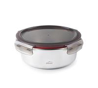 Lacor - 64615 - Récipient alimentaire rond Ecoinox, acier inoxydable 18/10, 700 ml, Convient pour micro-ondes, four, congélateur et lave-vaisselle, hermétique, 4 fermetures à clip, sans BPA