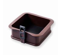 LACOR - 66779 - Moule carré détachable en silicone alimentaire 100% antiadhésif avec base en verre, fermeture sécurisée, idéal pour gâteaux et gâteaux, base en verre, 18,18x7 cm, marron