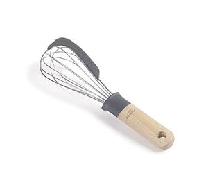Lacor 68199 Unite, Fouet Manuel avec racloir, Manche en Bois de hêtre, grattoir en Silicone, Tige en Acier Inoxydable, sans BPA, Longueur : 27 cm, Gris, INOX