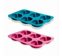 LACOR - 68770-2 moules de silicone 100% platine pour faire 6 beignets maison, moule flexible et antiadhésif, facile à démouler, Ø 7 cm, mesure 18x25,5x3,5 cm, bleu et rose