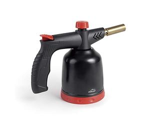 LACOR 68968 Chalumeau de cuisine, torche à gaz professionnelle, allumage piézoélectrique, flamme réglable, rechargeable avec cartouches, système 360°, 1,7kw, 1300°C, noir, plastique
