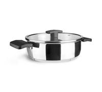 Lacor - 80628 - Poêle en pierre calcaire avec couvercle, acier inoxydable 18/10, poignées thermo-isolantes, compatible induction, ø 28 cm, 4,5 litres