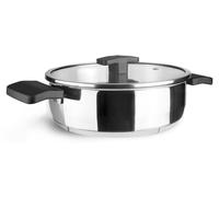 Lacor - 80628 - Poêle en pierre calcaire avec couvercle, acier inoxydable 18/10, poignées thermo-isolantes, compatible induction, ø 28 cm, 4,5 litres