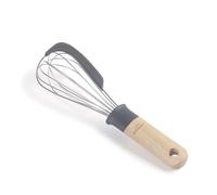 Lacor 68199 Unite, Fouet Manuel avec racloir, Manche en Bois de hêtre, grattoir en Silicone, Tige en Acier Inoxydable, sans BPA, Longueur : 27 cm, Gris, INOX