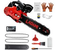 LADAMI Tronçonneuse à essence 25 CC - Tronçonneuse à 2 temps - Lames de scie de 30,5 cm - 2 chaînes - Tronçonneuse portable - Interrupteur de sécurité - Scie d'arbre à essence pour sécateur de jardin
